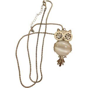 Austrian Crystals Articulated Owl Pendant Long Necklace
